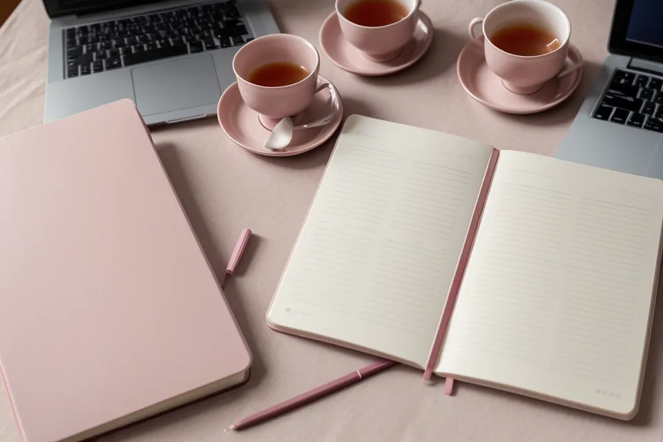 Primer plano de una mano escribiendo notas de progreso en una libreta de papel rugoso