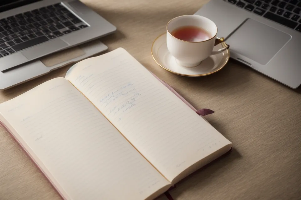 Especialista de customer success practicando comunicación asertiva antes de una llamada, con el cuaderno abierto junto al teclado