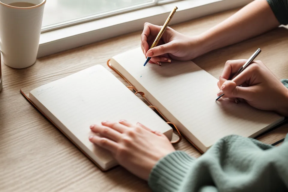 Primer plano de mano escribiendo notas sobre entonación en una libreta de papel