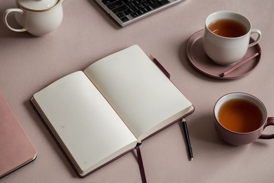 Mano escribiendo notas de desarrollo profesional en un cuaderno junto a una taza de café